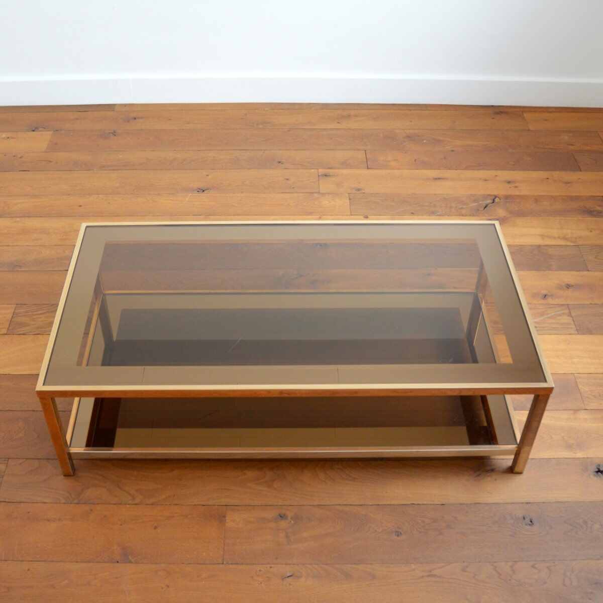 Coffee table in gold plated and smoked glass Belgo Chrom 70s / 80s