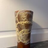 Small ceramic vase with textured details, brown tones, 1970s