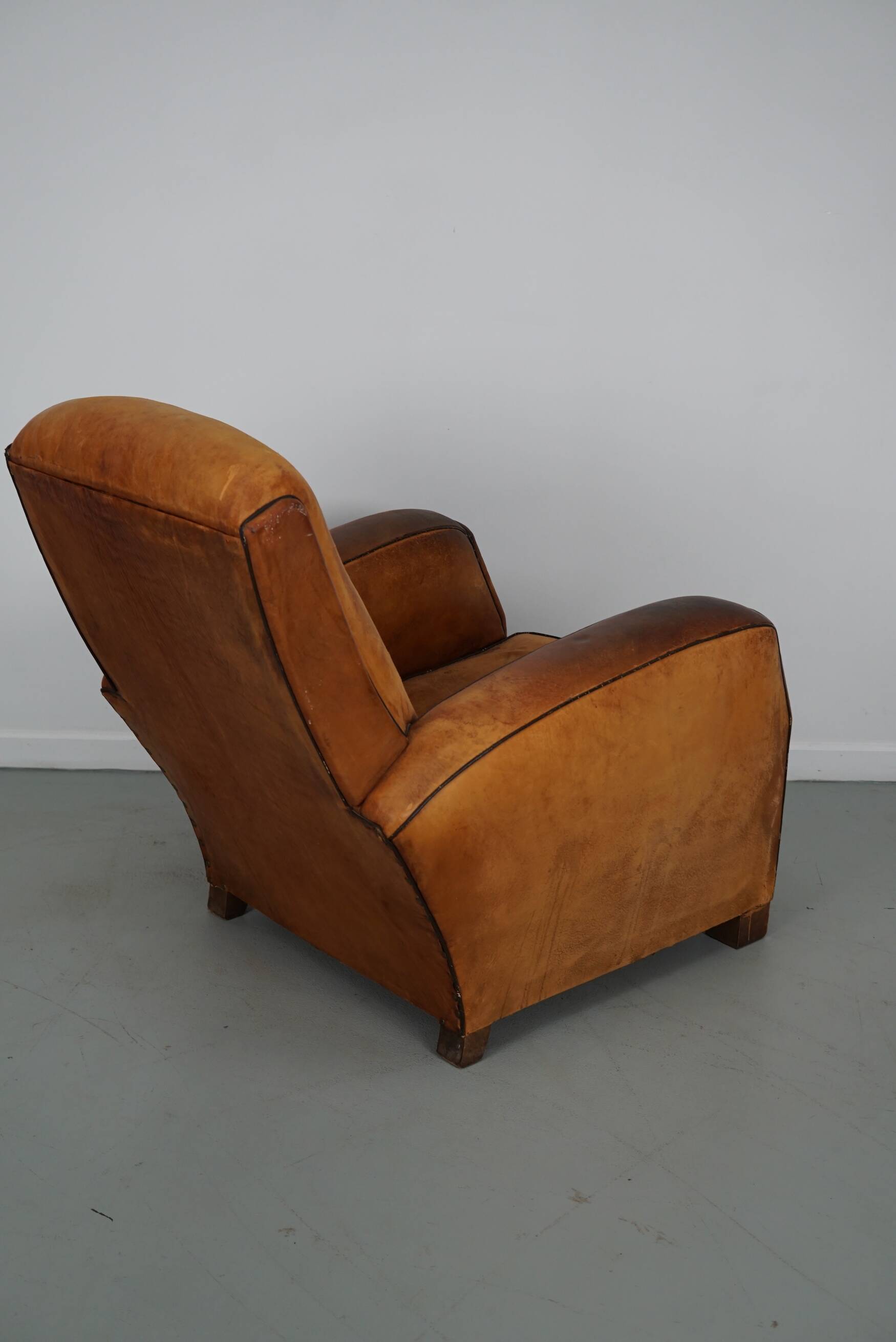 Vintage French Cognac-Colored Leather Club Chair, 1950s