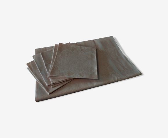 Linge de table nappe et six serviettes coton damassé rose pâle