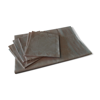 Linge de table nappe et six serviettes coton damassé rose pâle