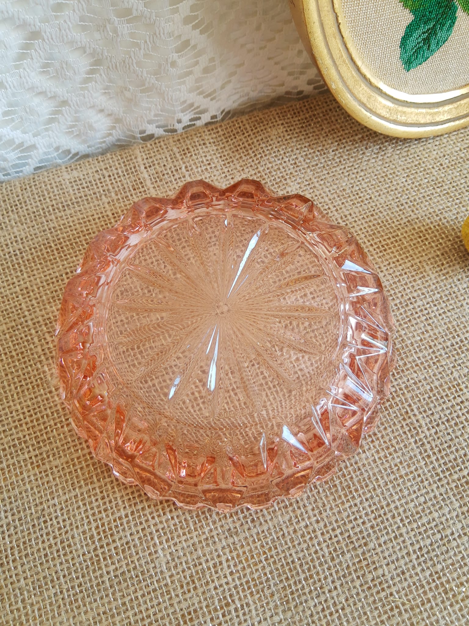 Rosaline pink chiseled glass ashtray