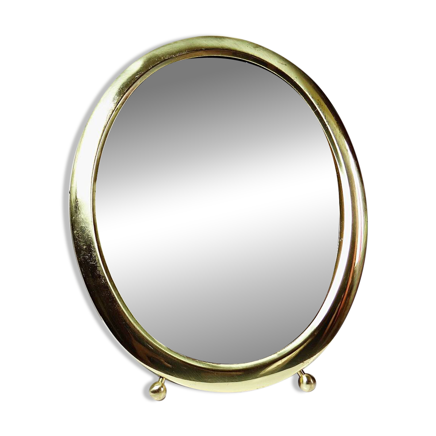 Miroir à poser ovale cadre en métal doré vintage années 50-60