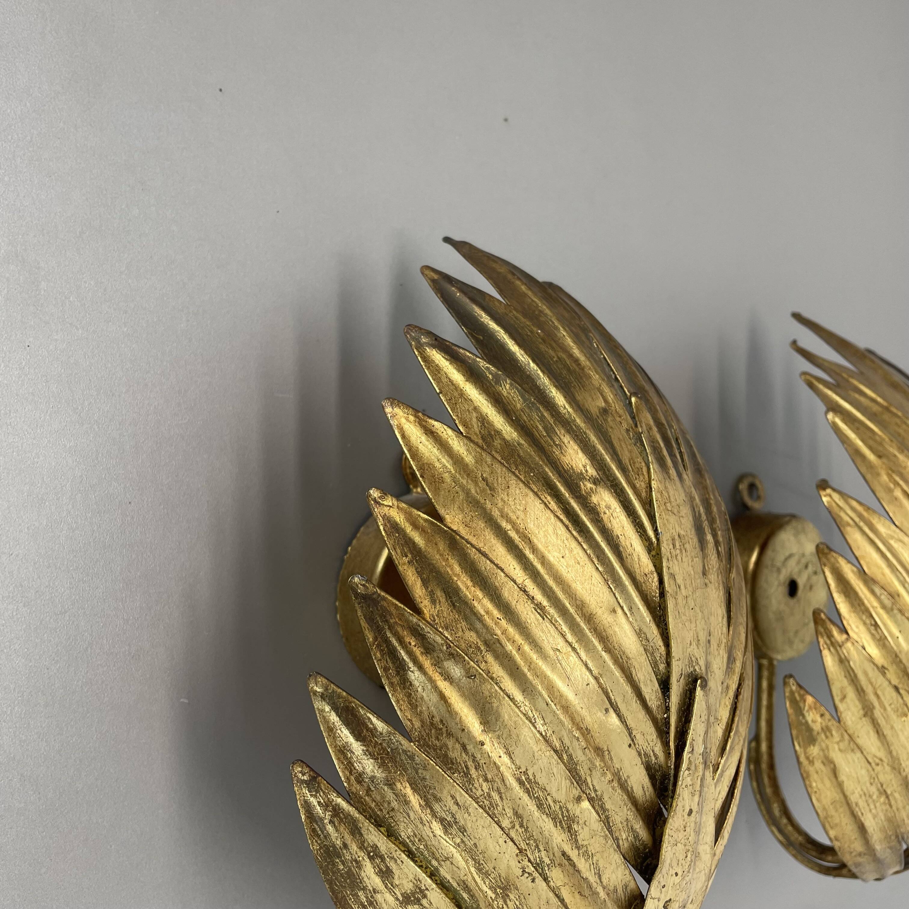 Set of 2 hans kögl style golden florentiner leaf wall light sconces, italy, 1980