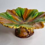 Old Villeroy and Boch compotier, decorated with green and ocher vine leaves, 1900