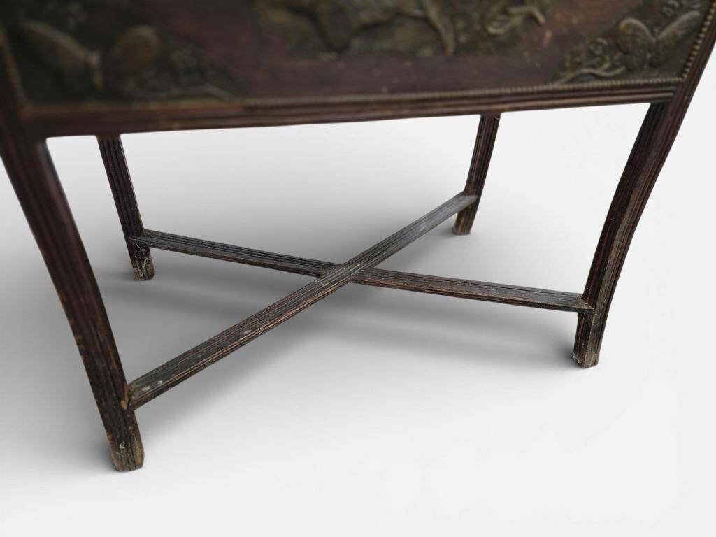 Vintage wooden side table / accent table with copper detail
