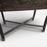 Vintage wooden side table / accent table with copper detail