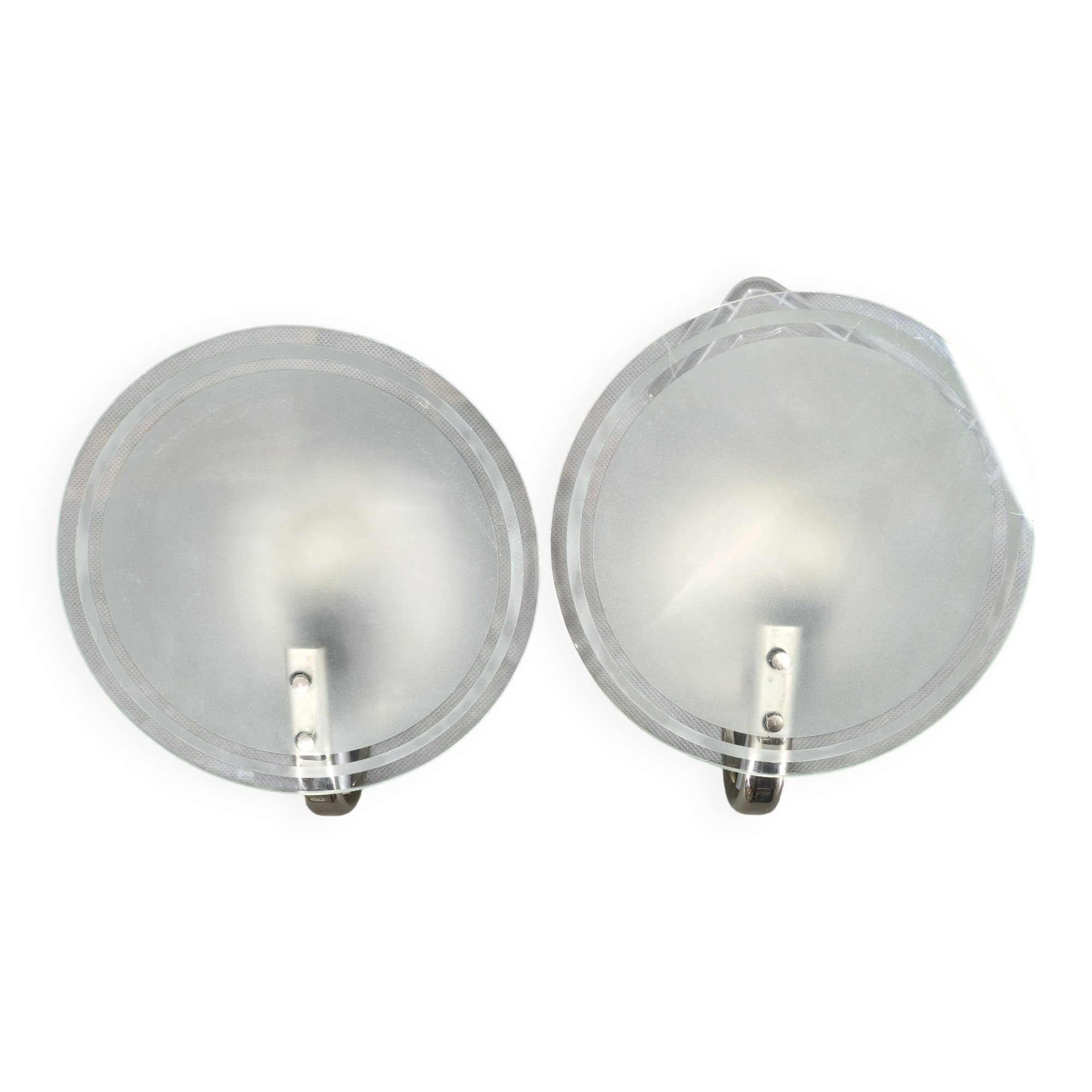 Paire de appliques en verre dépoli Art Déco tchèque, années 1940