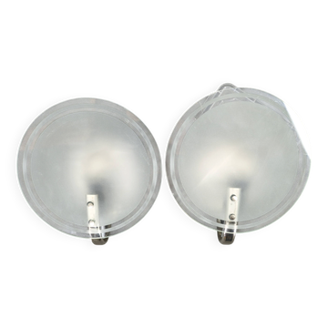 Pair of Czech Art Deco Frosted Glass Wall Lights, 1940s