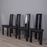 SET OF 4 VINTAGE 1970S WOOD AND LEATHER CHAIRS DESIGN P COSTANTINO FOR ELLO