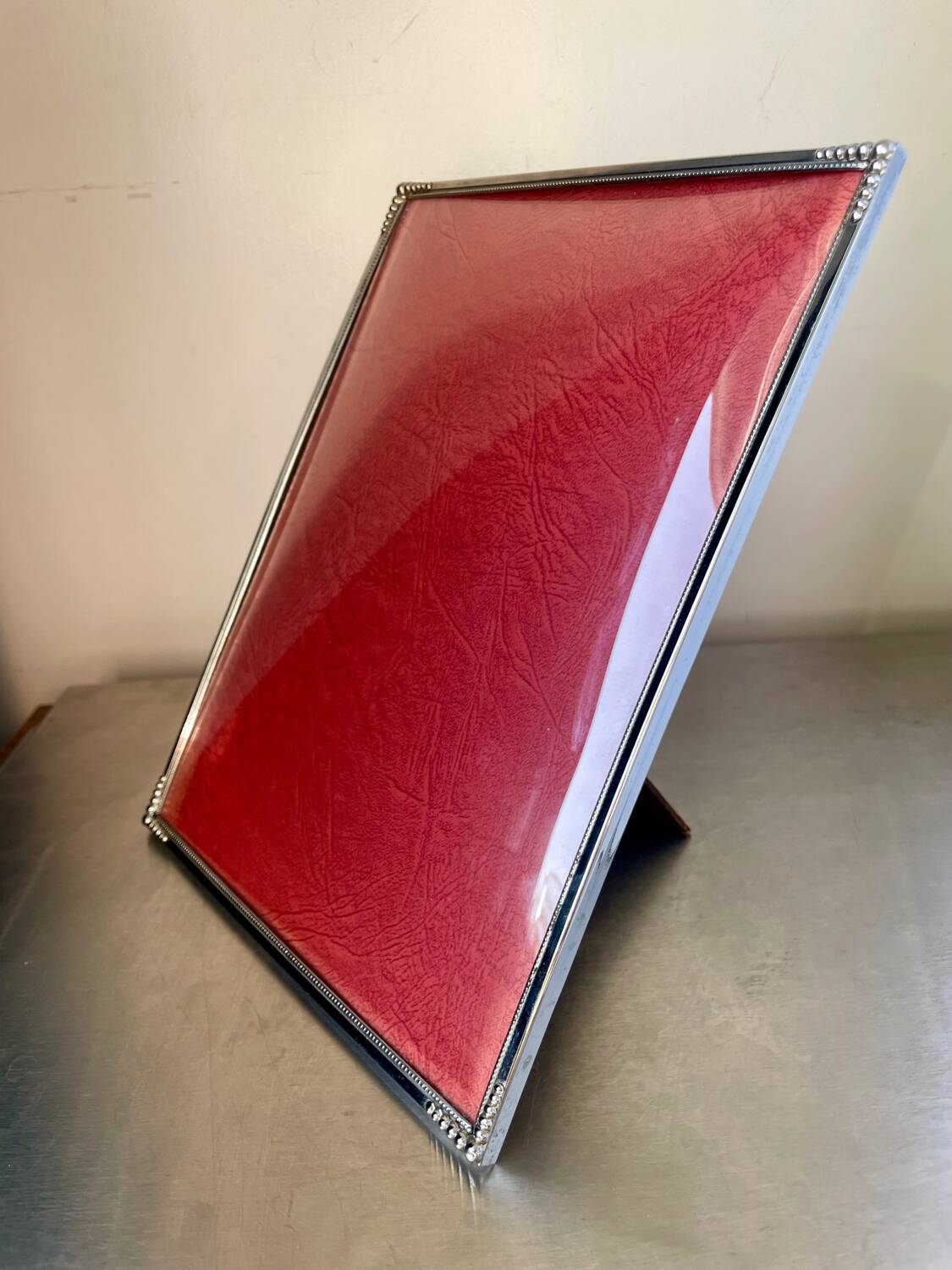 Art deco silver colored  metal frame  24.5  cm x 18.5 cm convex glass