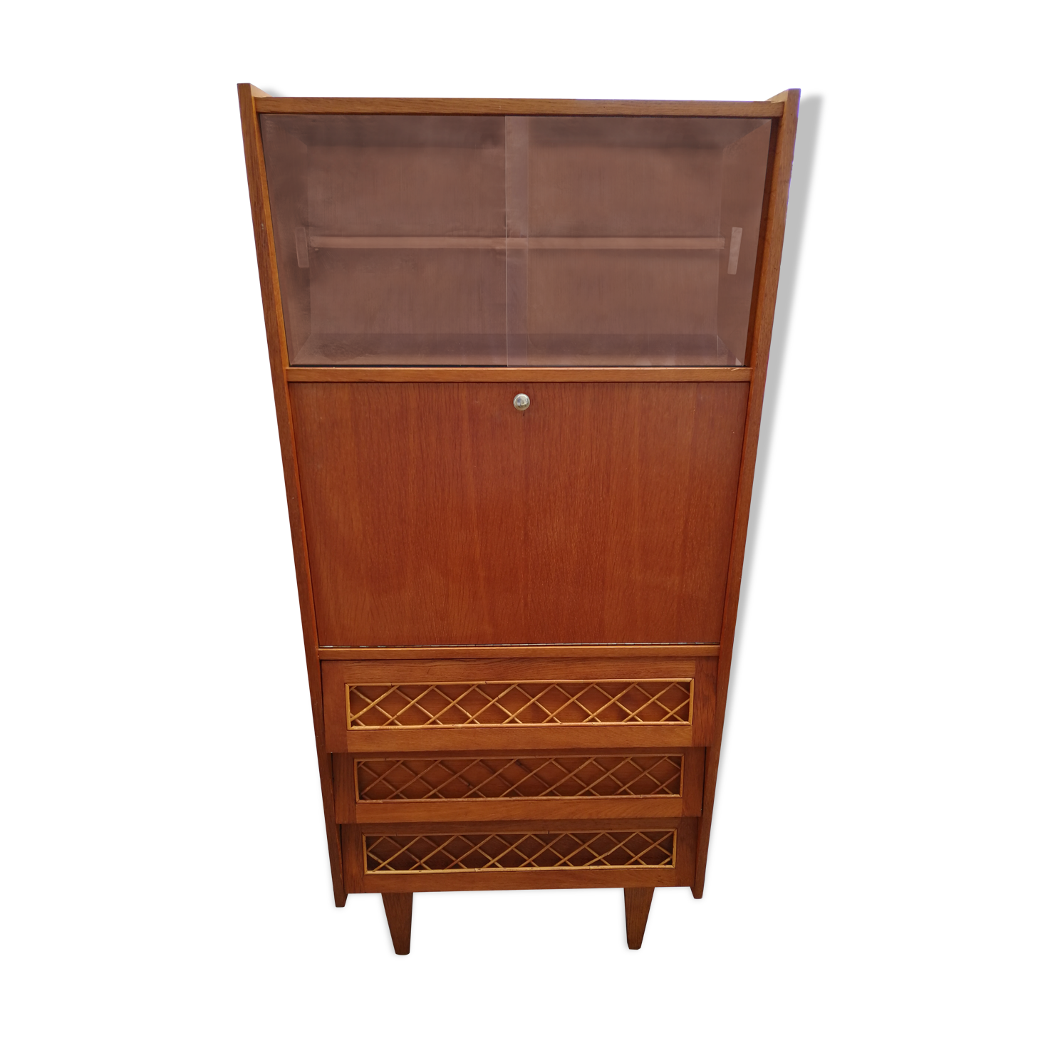 Oak and rattan secretary