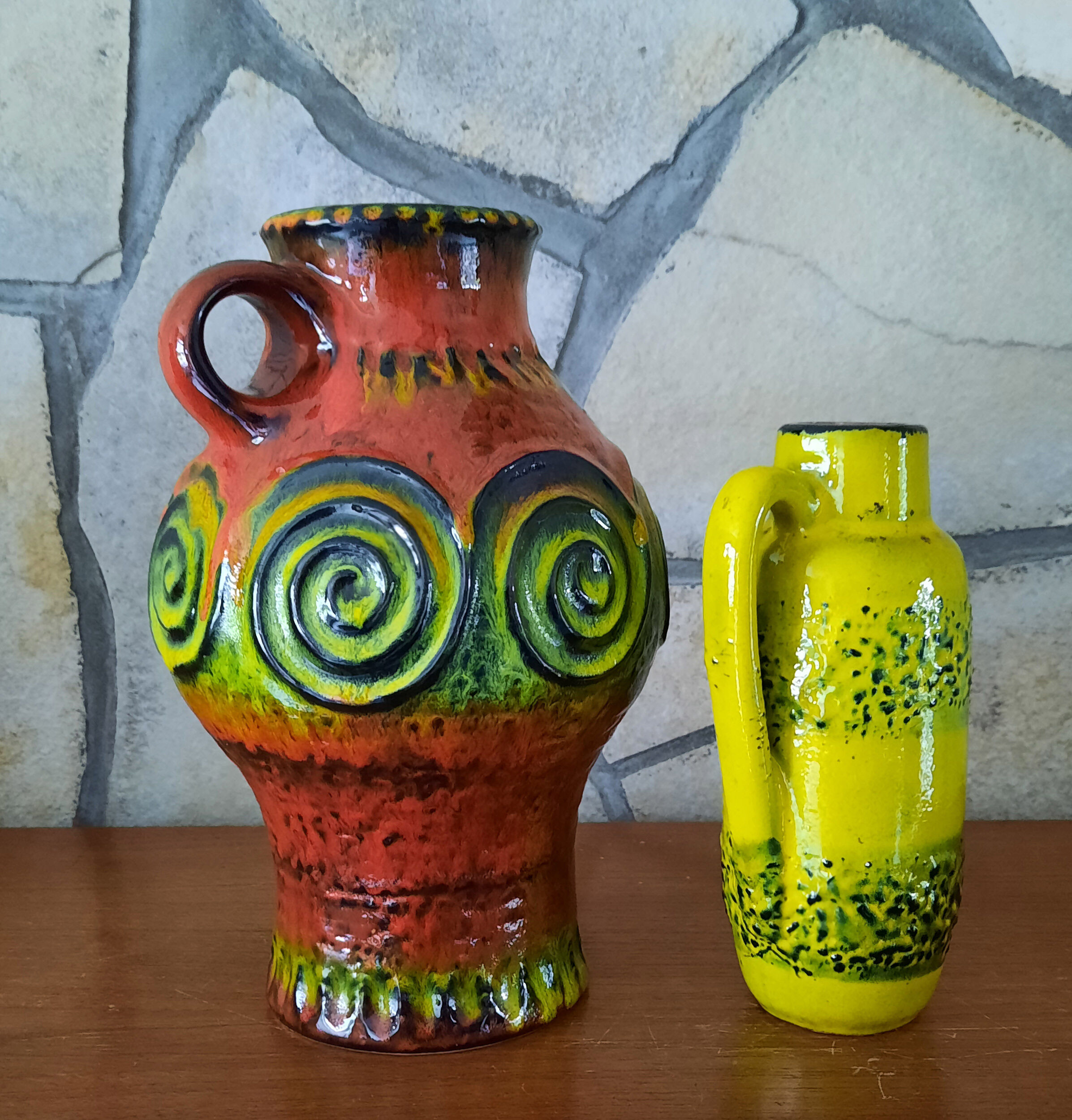 Pair of vases 1970's fat lava retro design mid century