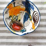 Blue abstract art ceramic bowl