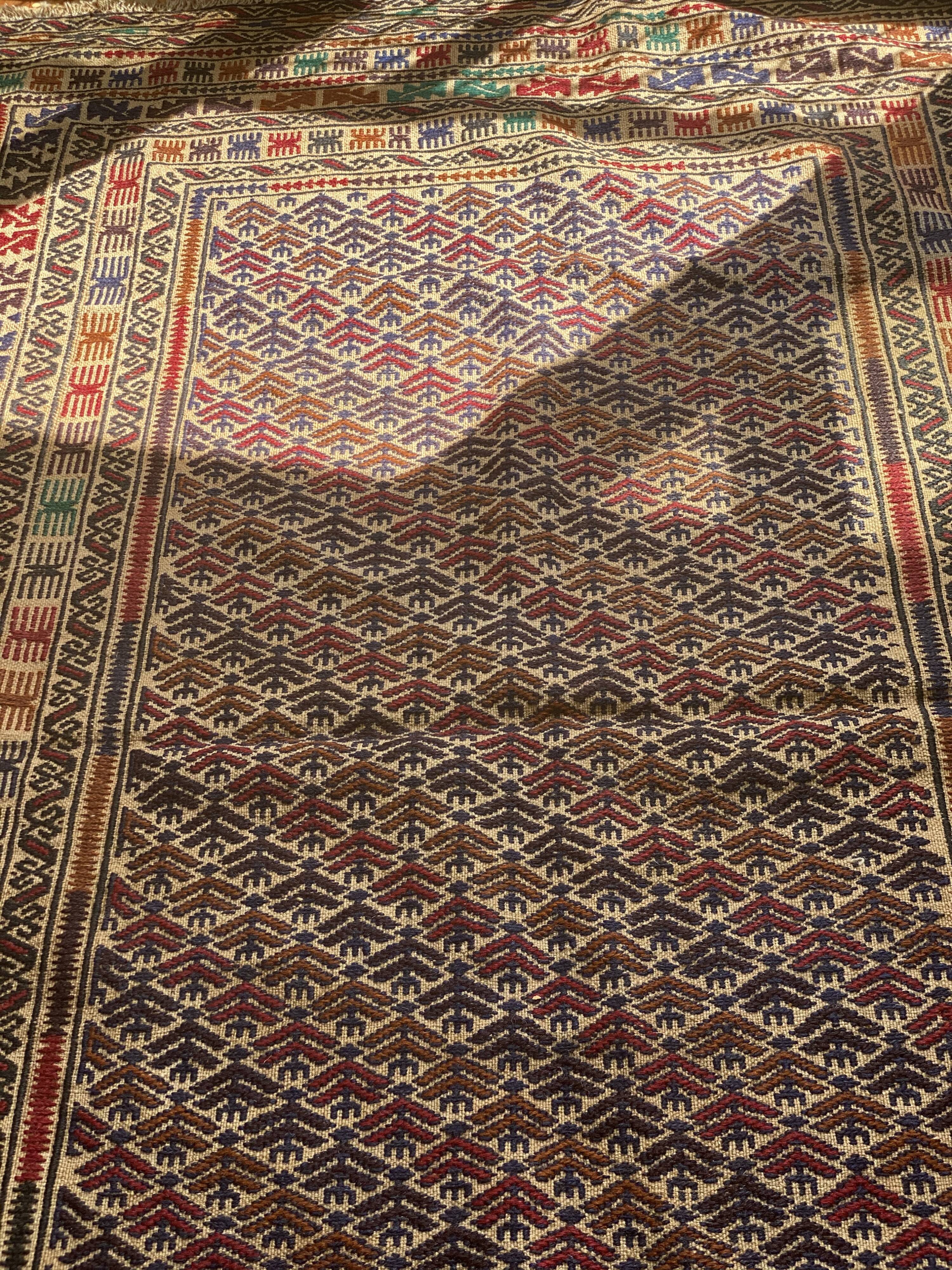 Ethnic Afghan kilim in handmade wool 200x118 cm