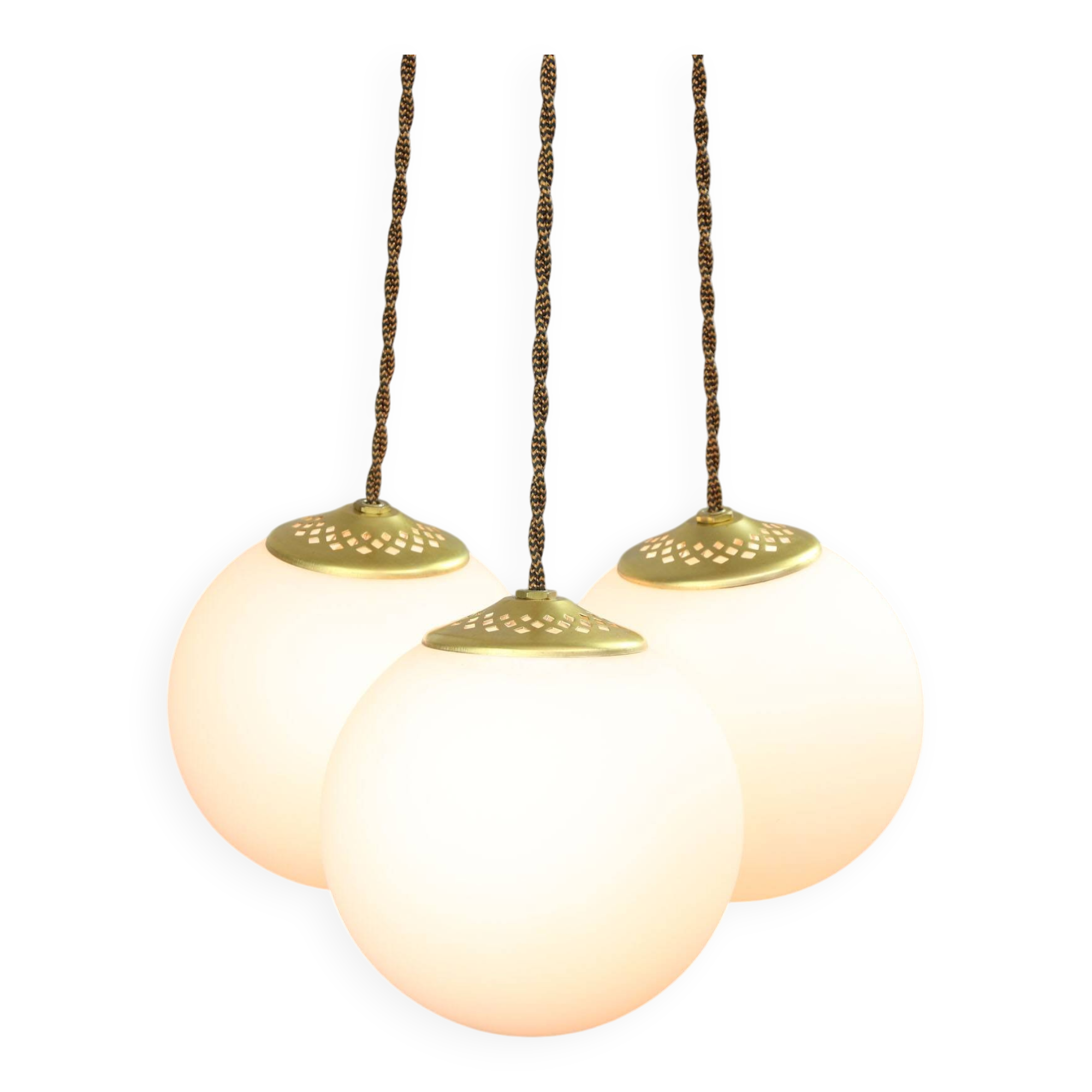 Mid-Century Italian Brass & Opaline Cluster of Lamps