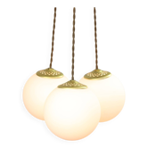 Mid-Century Italian Brass & Opaline Cluster of Lamps