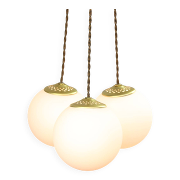 Mid-Century Italian Brass & Opaline Cluster of Lamps