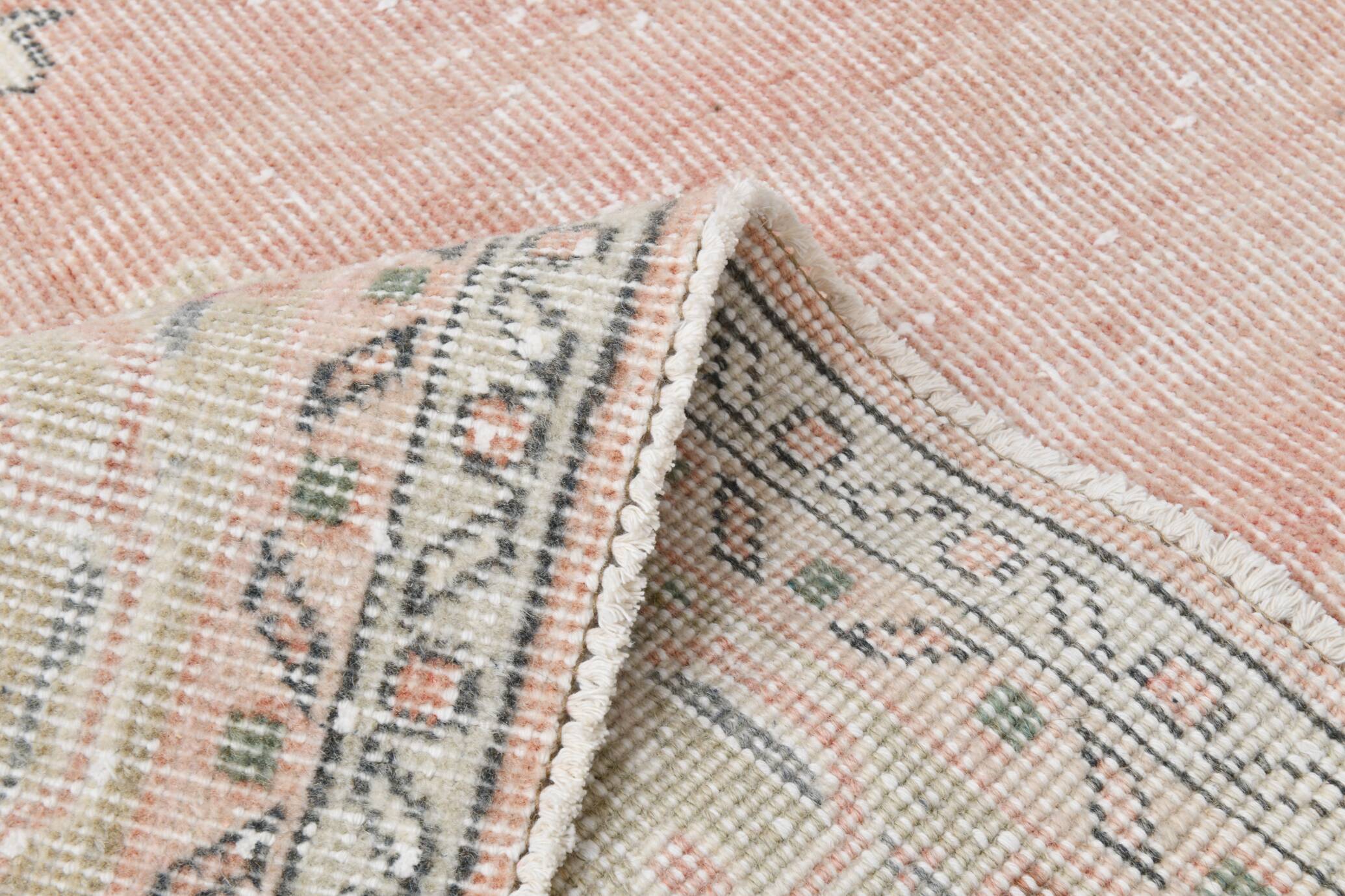 Pale Red & Pink Turkish Vintage Rug, Large Handmade Wool Rug, 216x335Cm