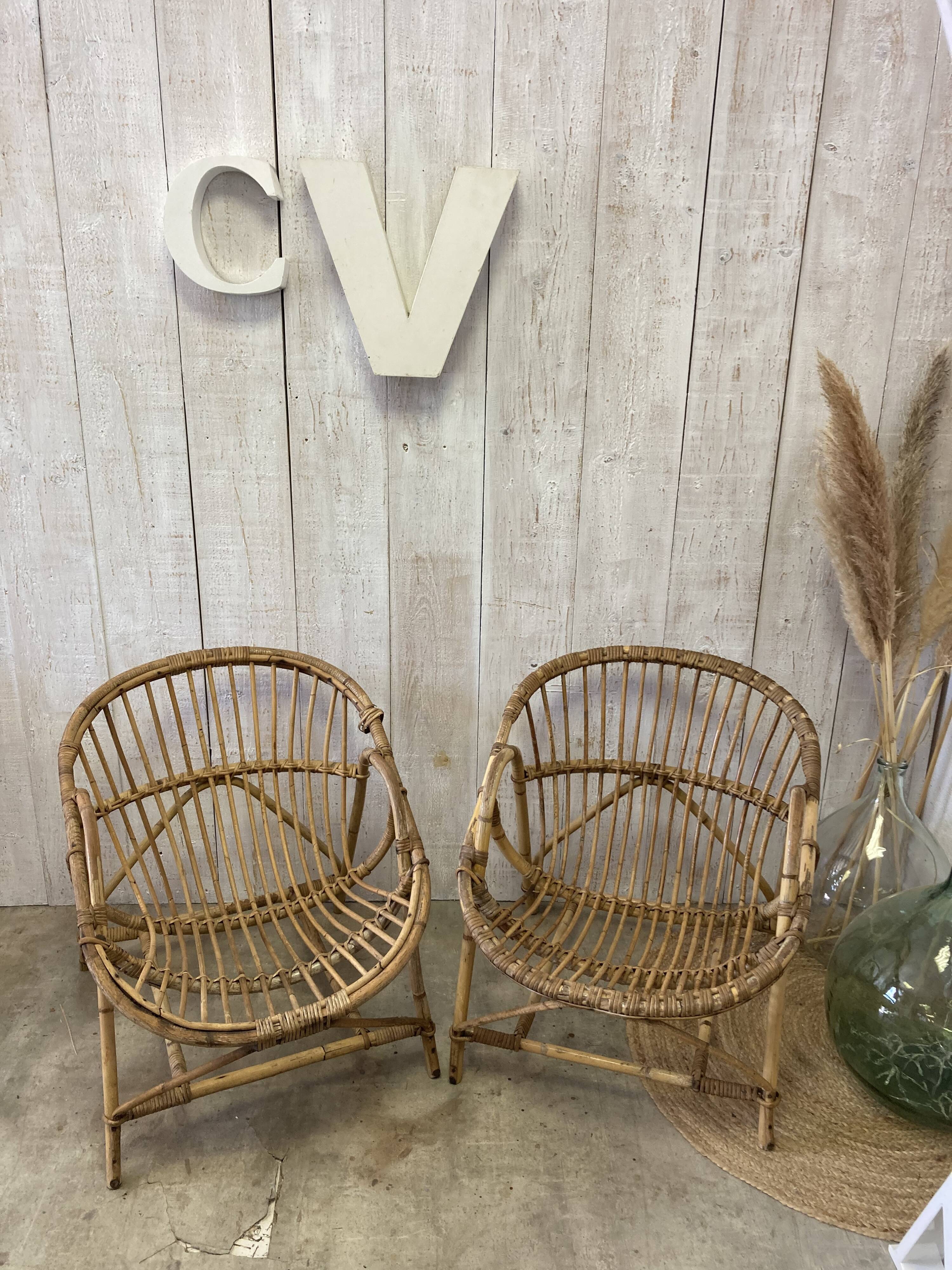 Pair of vintage rattan armchairs