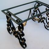 Green-forged neo-classical coffee table gold, green marble Poillerat 1940