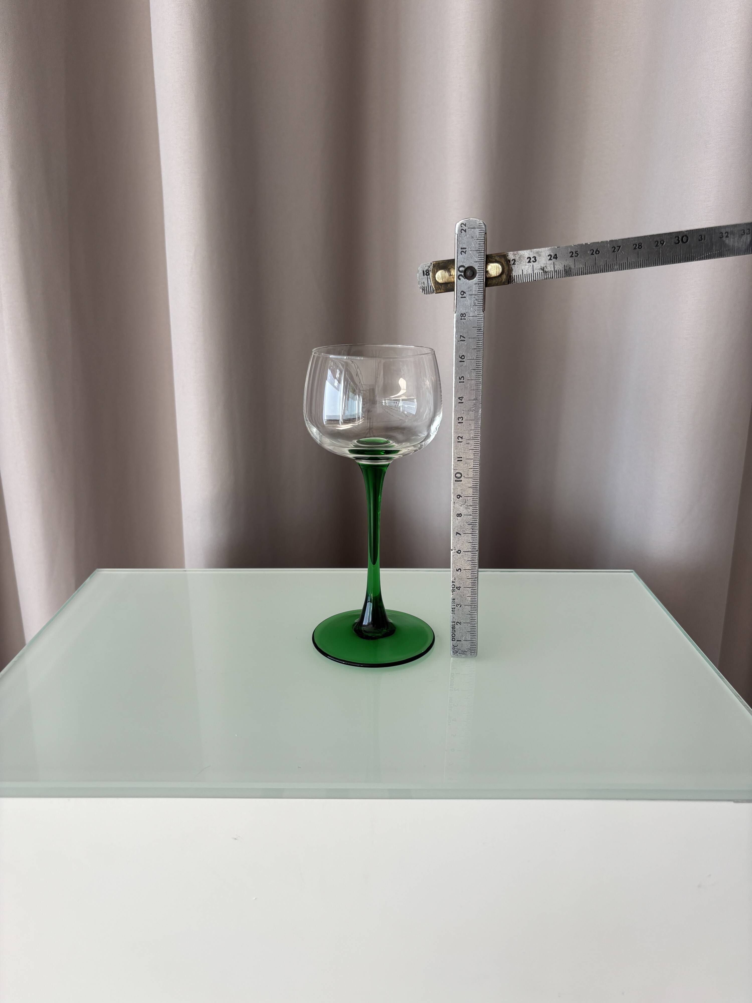 Set of 6 Vintage Luminarc France Green Stem Wine Glasses | French Glassware