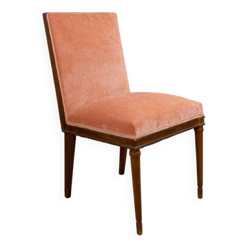 Spanish Chair in Walnut with Velvet Pink Seat, 1940s