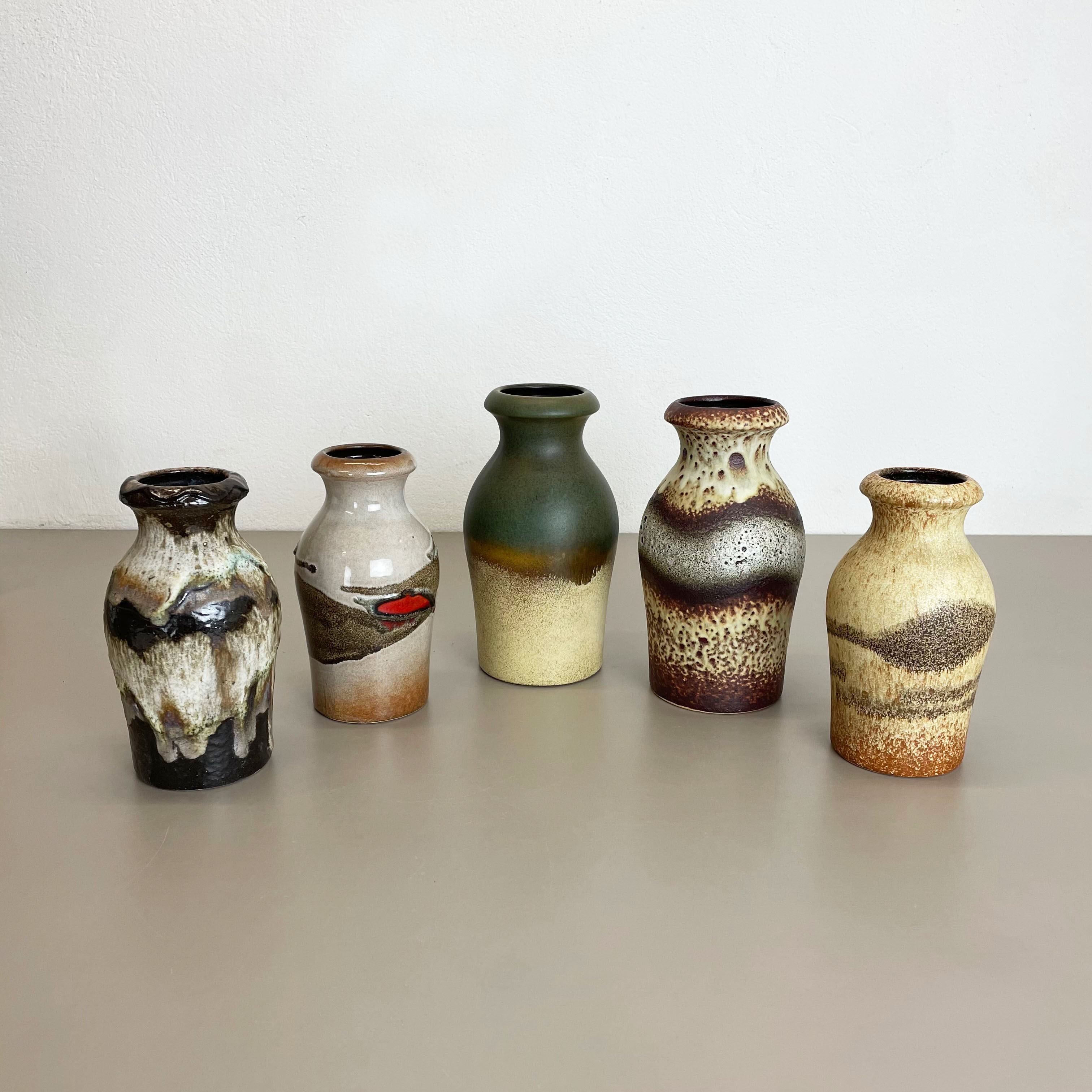Set of Five Vintage Pottery Fat Lava Vases Made by Scheurich, Germany, 1970s