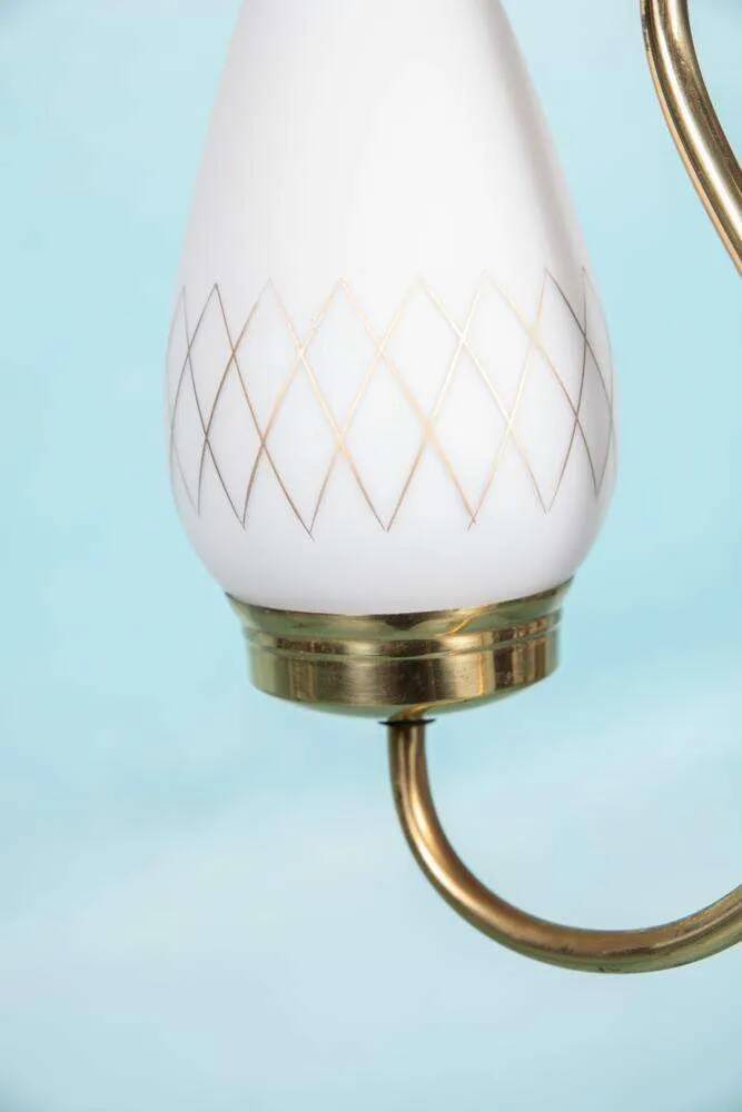 Suspension Midmod suédoise années 50, lampe vintage en opaline