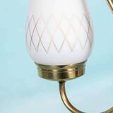 Suspension Midmod suédoise années 50, lampe vintage en opaline