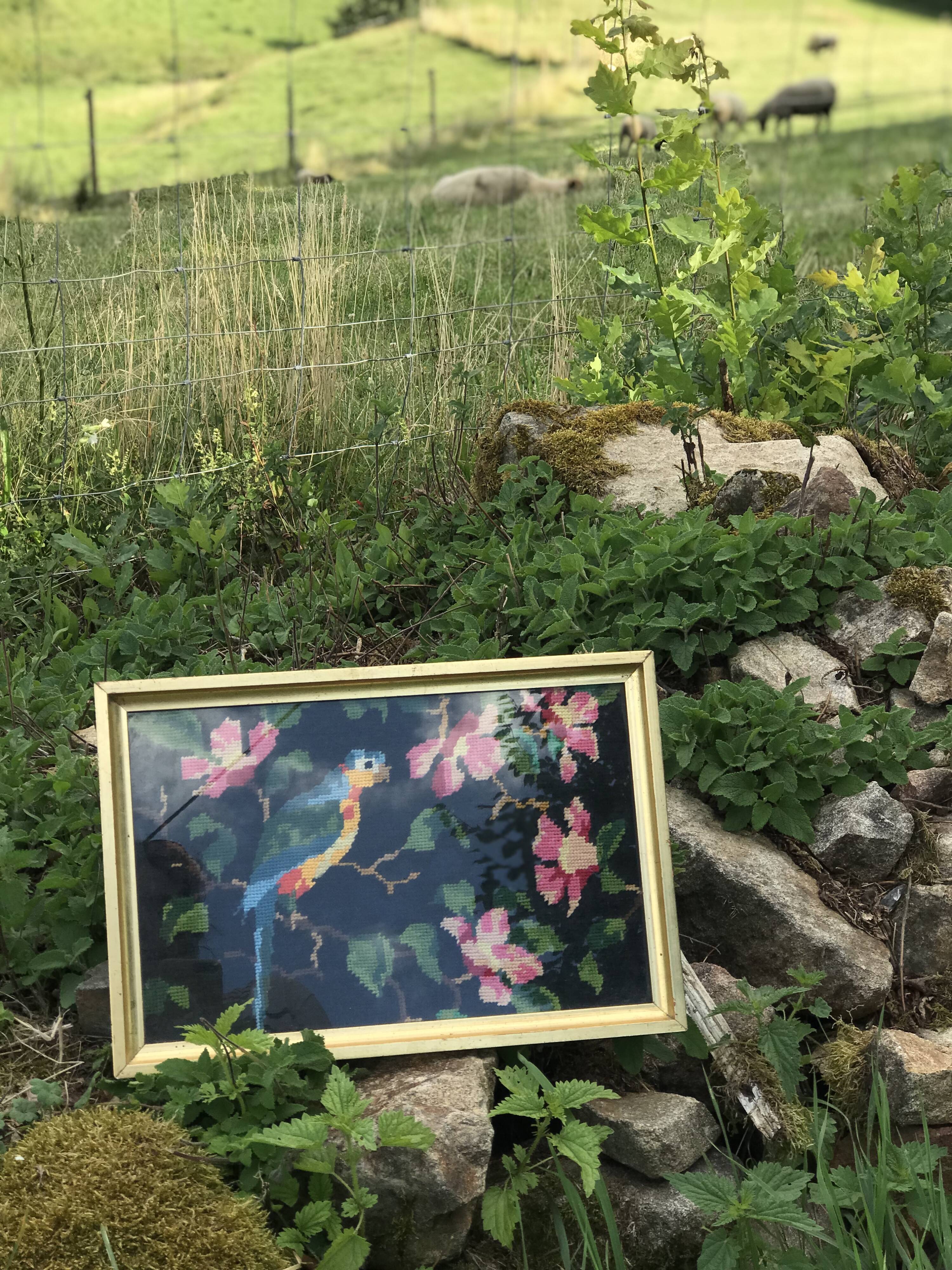Oiseau en tapisserie vintage