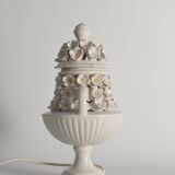White Ceramic Table Lamp with Flower Motif, Italy 1960s