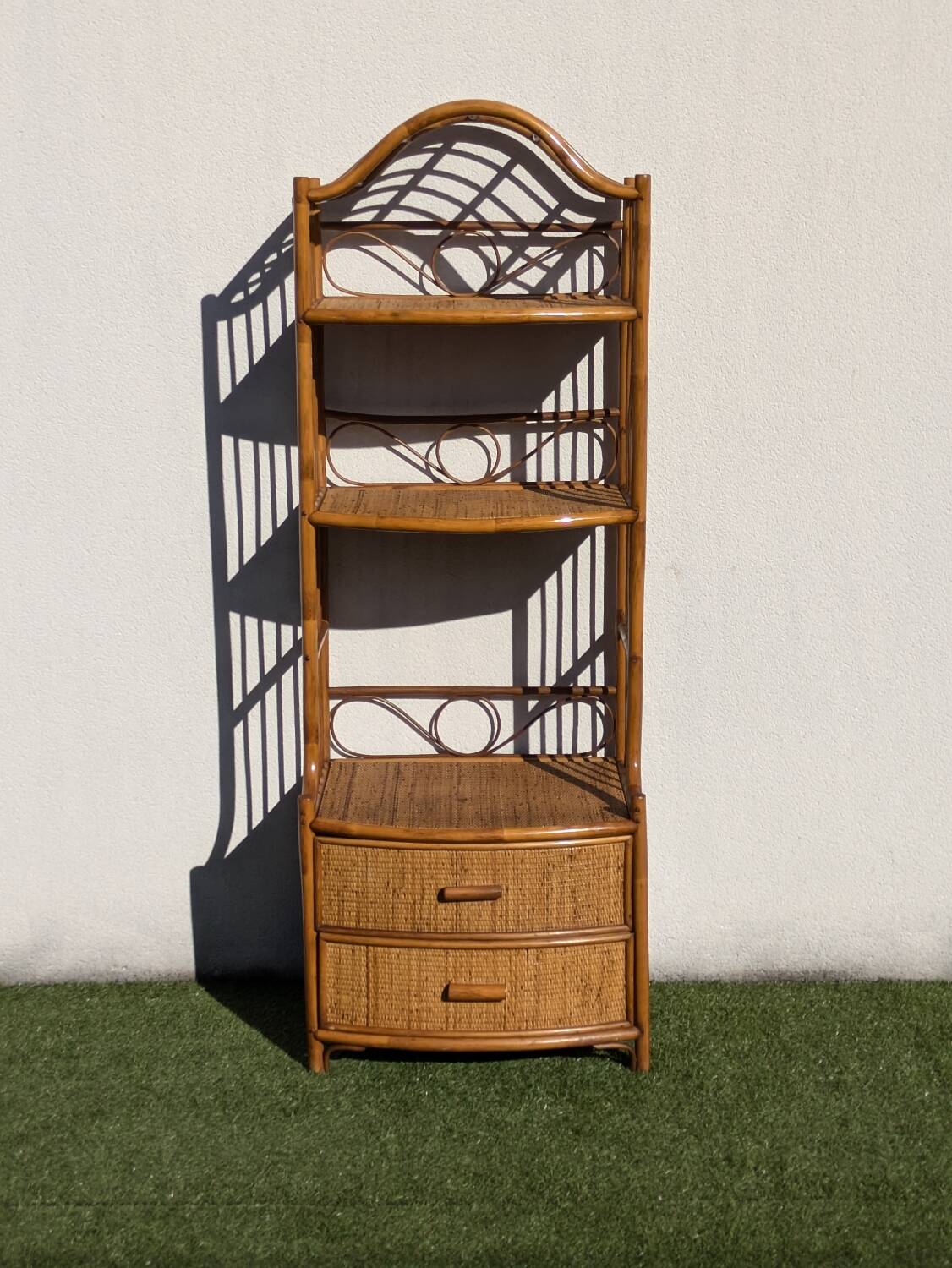 Vintage 1960s Rattan Bamboo Bookcase Shelf Buffet