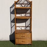 Vintage 1960s Rattan Bamboo Bookcase Shelf Buffet