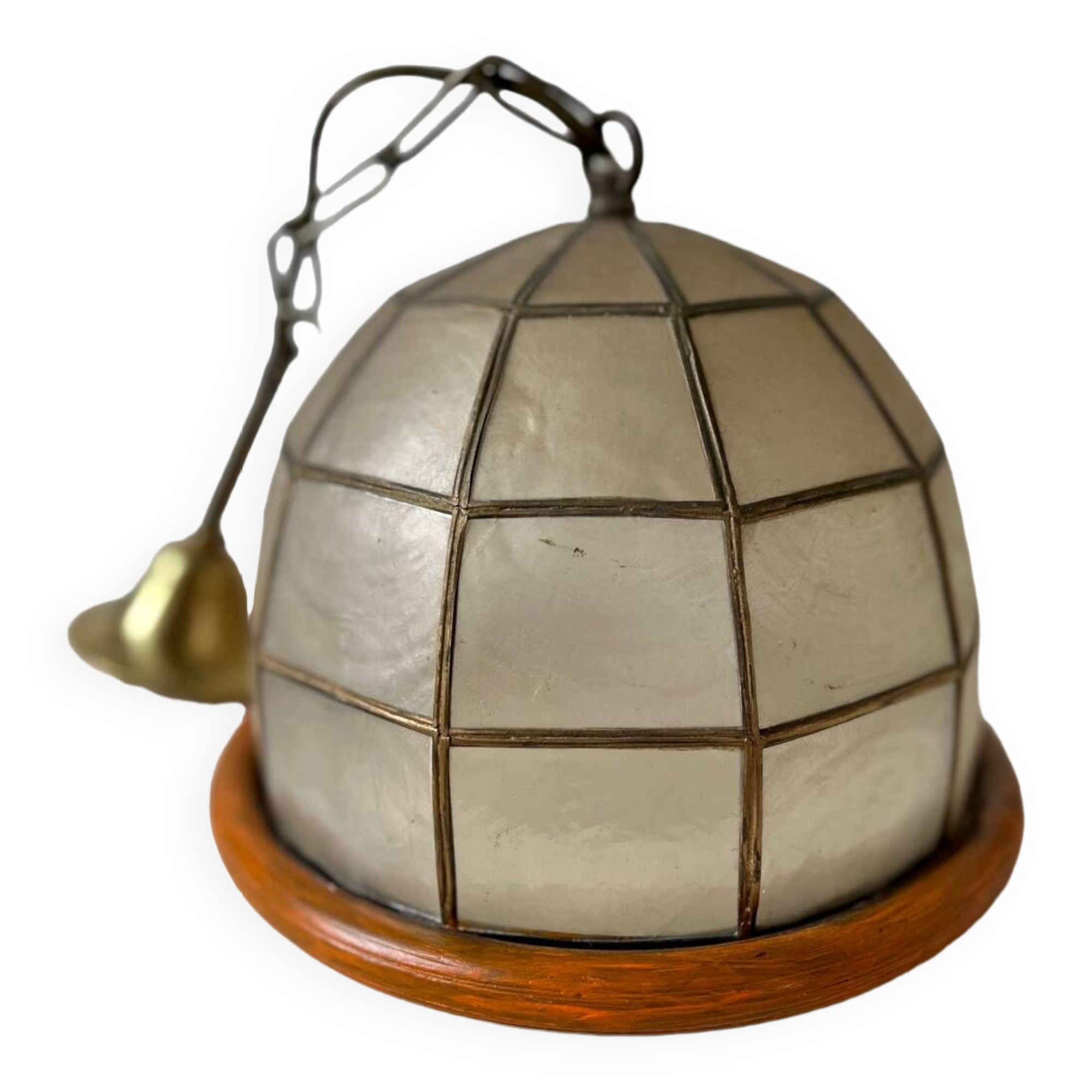 Vintage mother-of-pearl and brass pendant light 1970