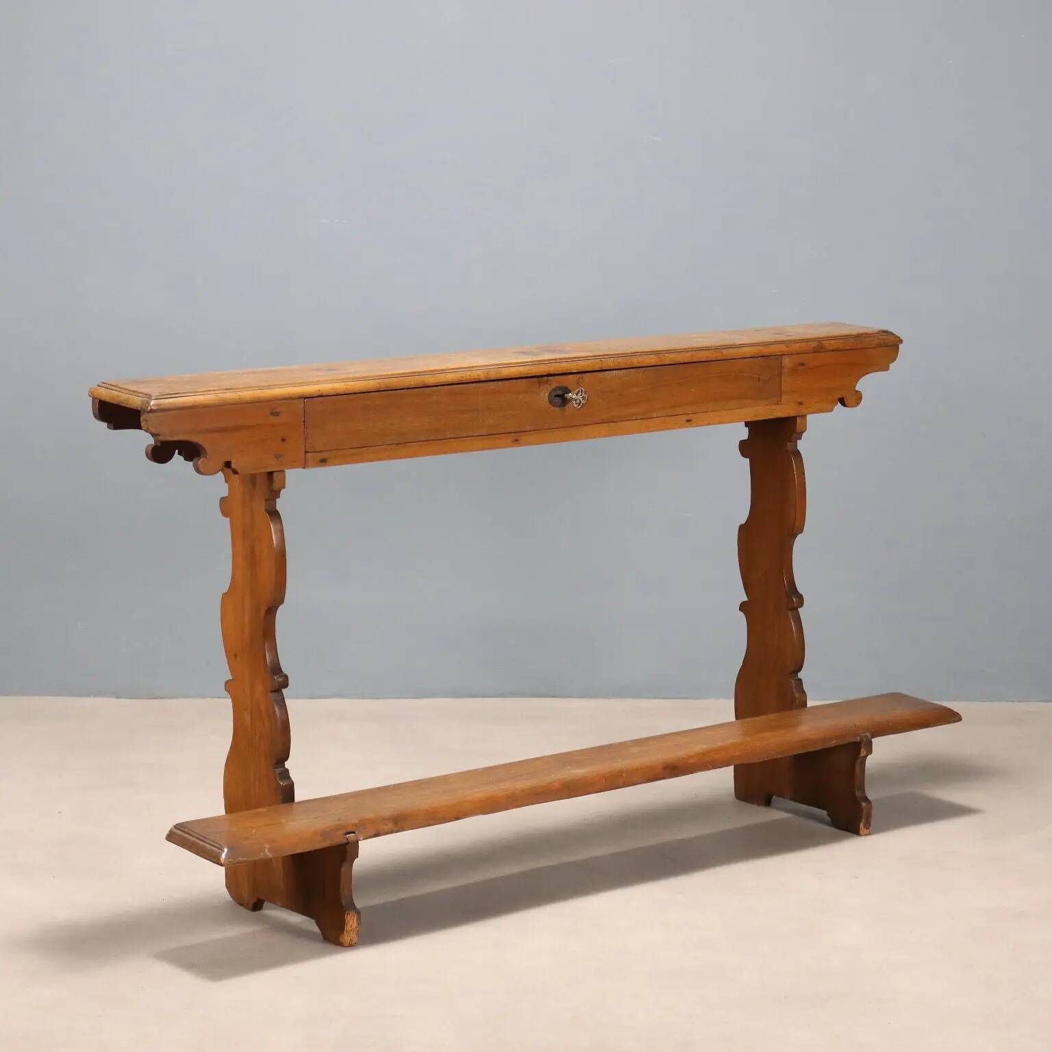 Antique walnut prayer desk with drawer, Italy, 19th century