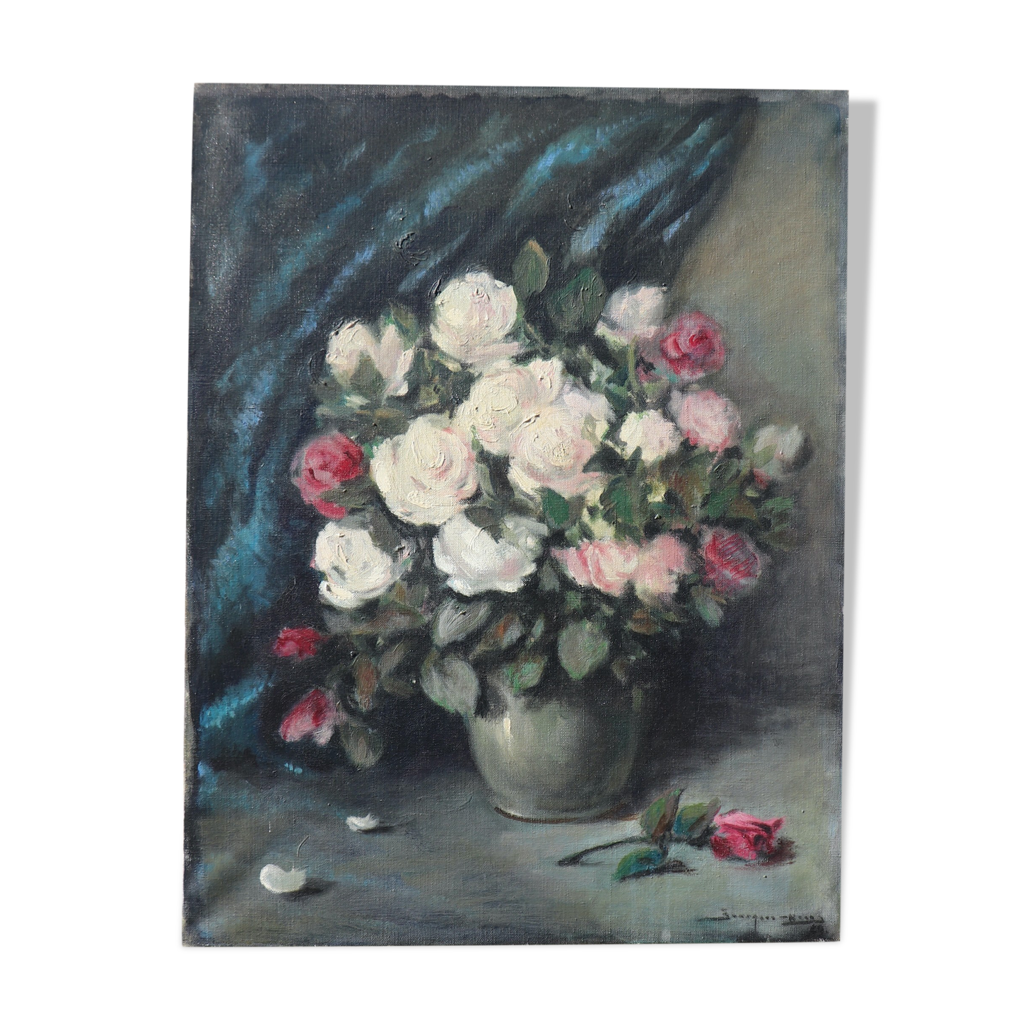 Huile sur toile bouquet de roses nature morte