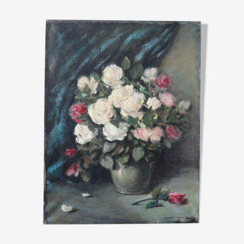 Oil on canvas bouquet of roses still life