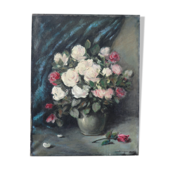 Oil on canvas bouquet of roses still life