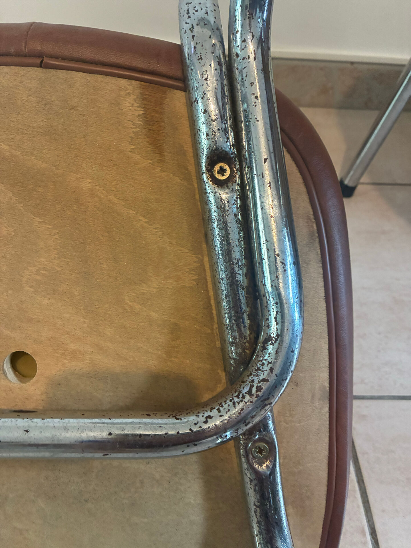 Set of 2 brown faux leather chairs – 1970s – vintage