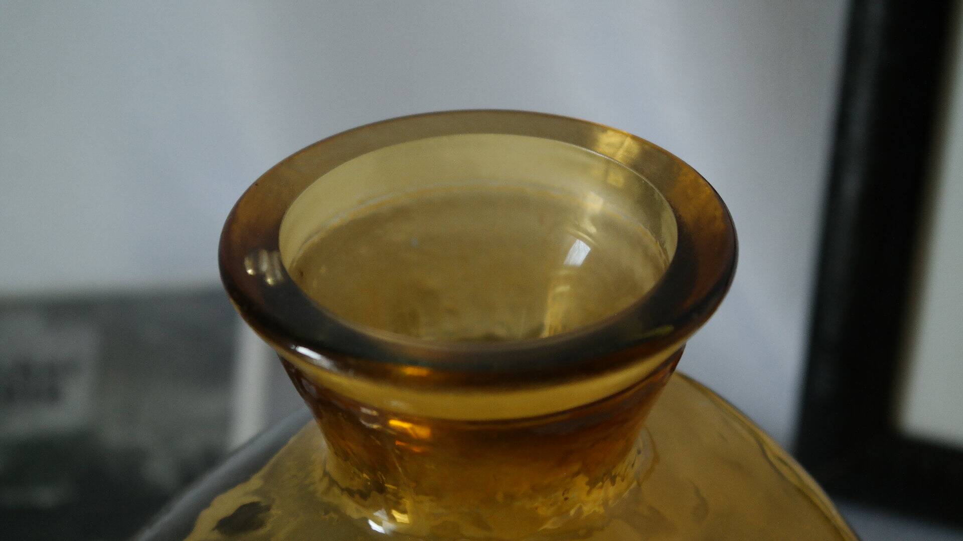 Vintage thick amber glazed glass carafe vase