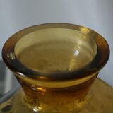 Vintage thick amber glazed glass carafe vase