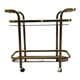 Golden brass dessert with its double trays in vintage smoked glass year 60