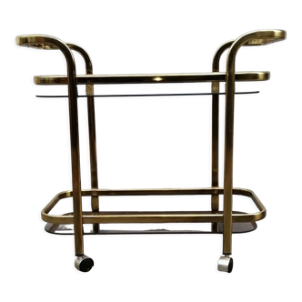 Golden brass dessert with its double trays in vintage smoked glass year 60