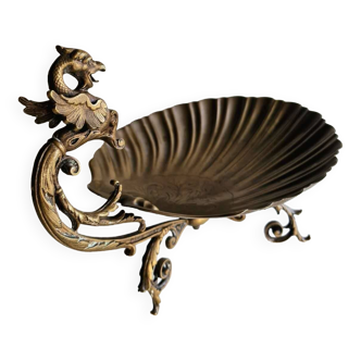 late Baroque, brass Chimeiron three-legged shell fruit plate