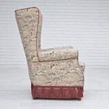 1955-60s, Danish design, high back armchair in floral multicolor fabric, original condition.