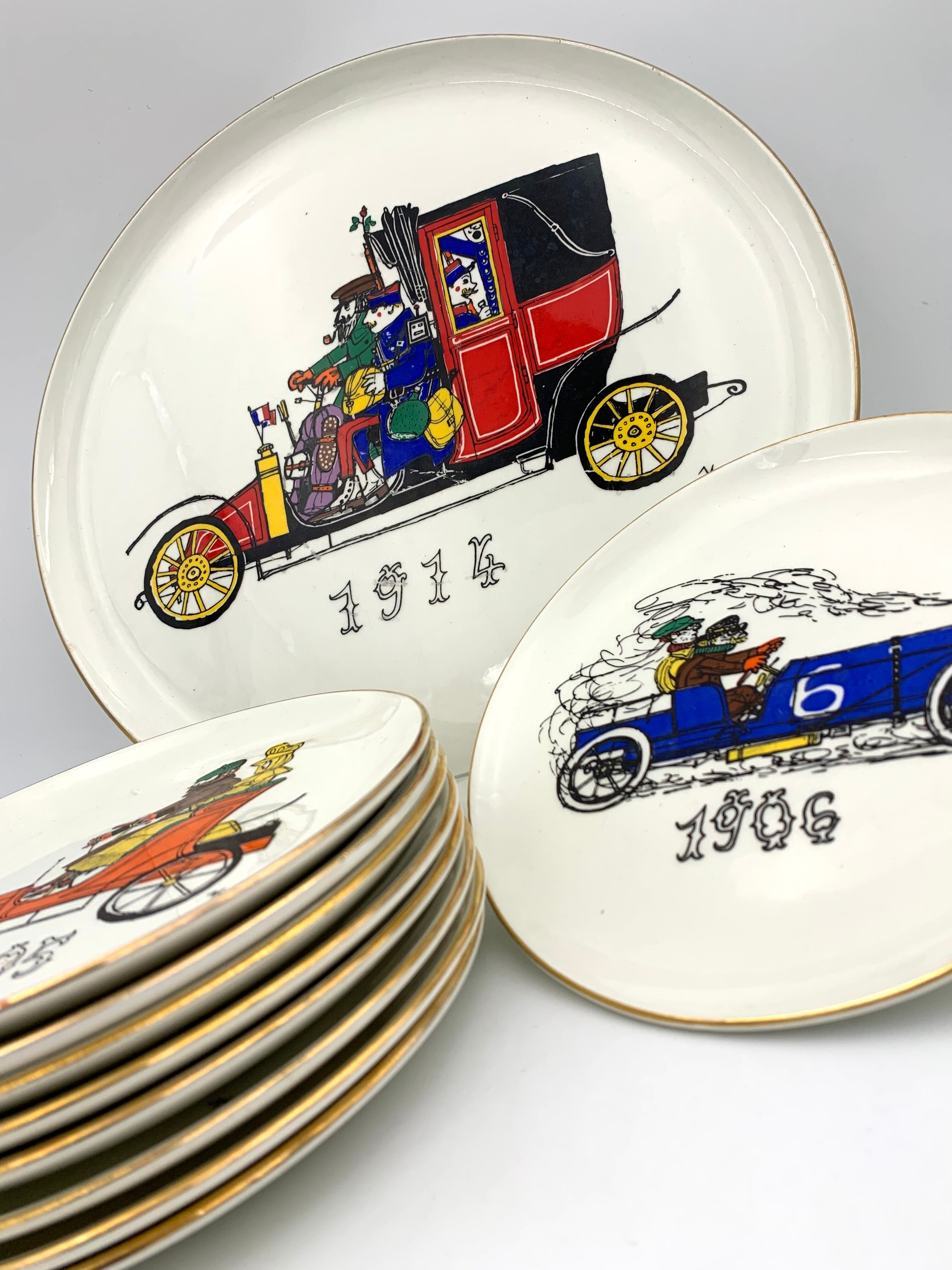 Vintage dessert service in earthenware, signed Jacques Charmoz - Val d'Or GIEN - 1950s