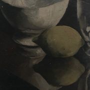 Oil on wood still life with glass bowl and lemon chiaroscuro 1960