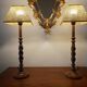 Pair of tall turned wooden lamps