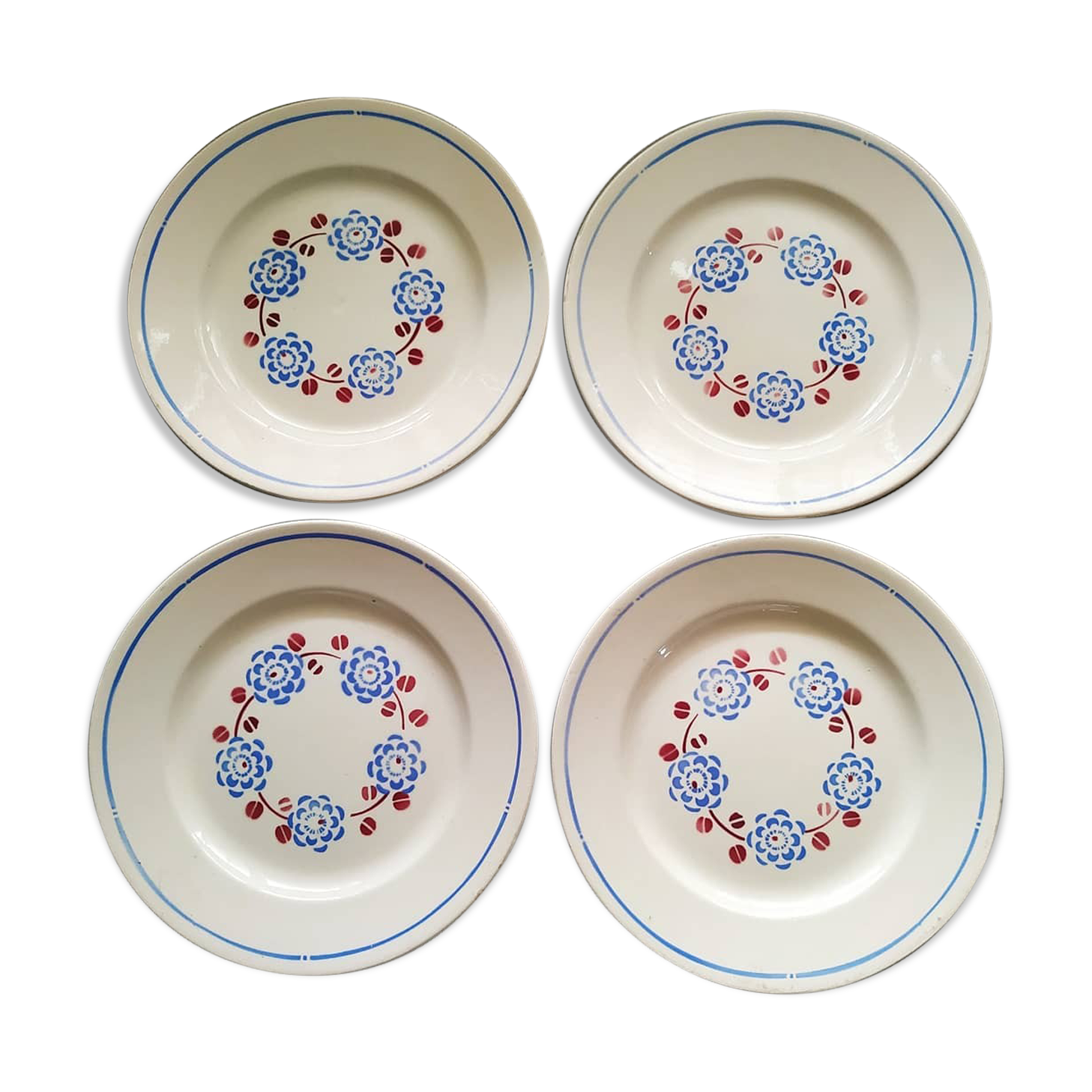 Set of 4 dessert plates trifle model of the Badonviller manufacture